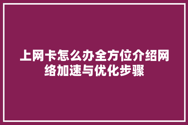 上网卡怎么办全方位介绍网络加速与优化步骤