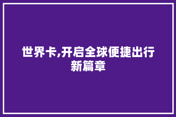 世界卡,开启全球便捷出行新篇章