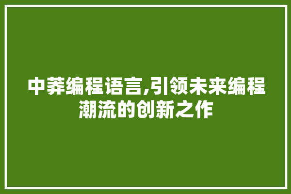 中莽编程语言,引领未来编程潮流的创新之作