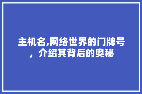 主机名,网络世界的门牌号，介绍其背后的奥秘