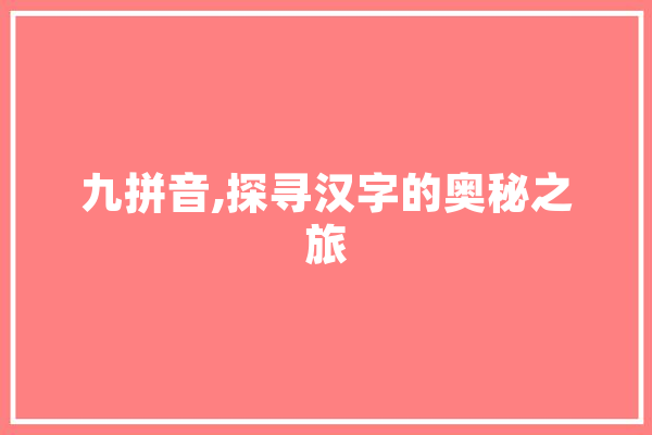 九拼音,探寻汉字的奥秘之旅