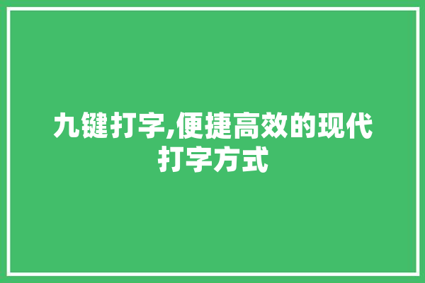 九键打字,便捷高效的现代打字方式