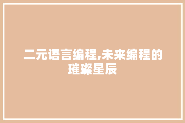 二元语言编程,未来编程的璀璨星辰 科技快讯