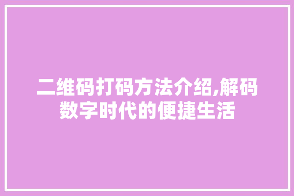 二维码打码方法介绍,解码数字时代的便捷生活