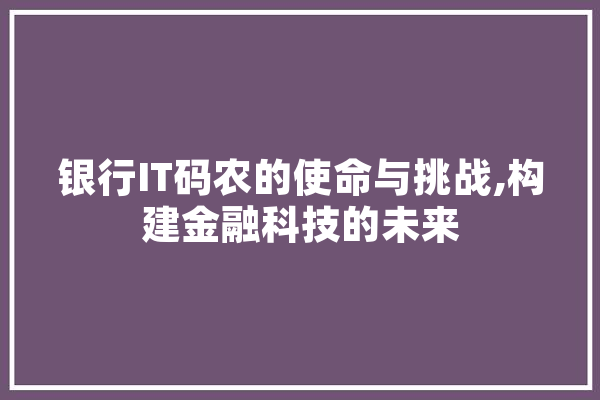 银行IT码农的使命与挑战,构建金融科技的未来