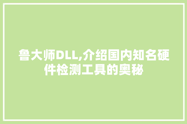 鲁大师DLL,介绍国内知名硬件检测工具的奥秘