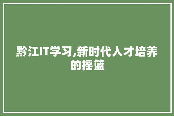 黔江IT学习,新时代人才培养的摇篮