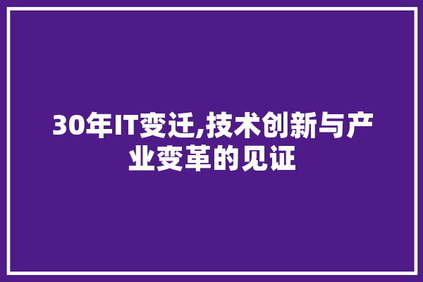 30年IT变迁,技术创新与产业变革的见证