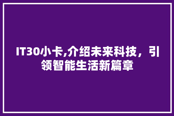 IT30小卡,介绍未来科技，引领智能生活新篇章