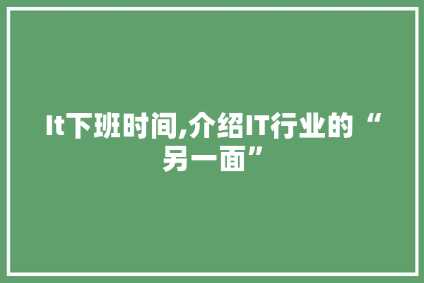 It下班时间,介绍IT行业的“另一面”