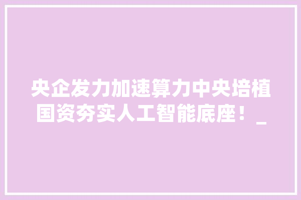 央企发力加速算力中央培植国资夯实人工智能底座！_人工智能_将来 云服务
