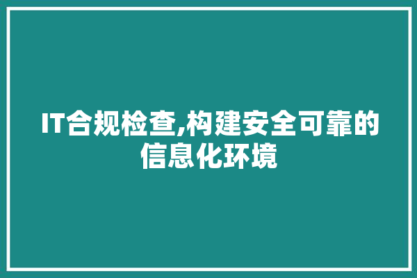 IT合规检查,构建安全可靠的信息化环境