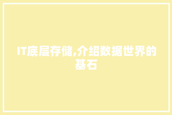 IT底层存储,介绍数据世界的基石