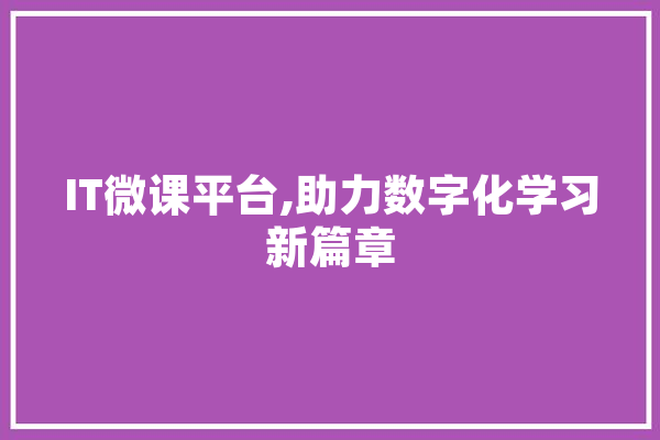 IT微课平台,助力数字化学习新篇章
