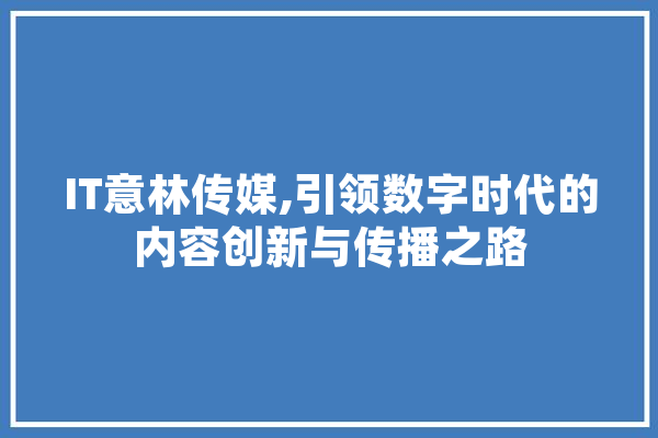 IT意林传媒,引领数字时代的内容创新与传播之路