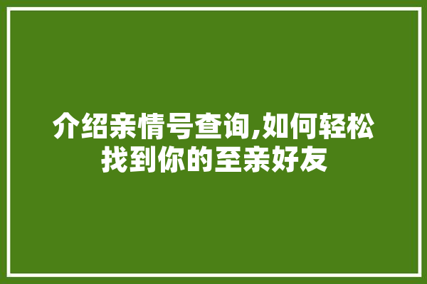 介绍亲情号查询,如何轻松找到你的至亲好友
