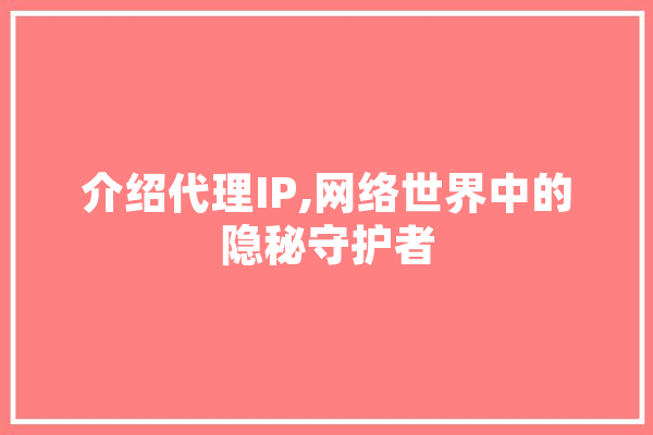 介绍代理IP,网络世界中的隐秘守护者