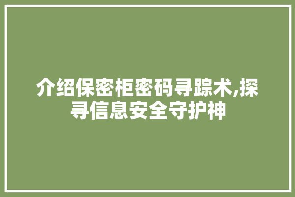 介绍保密柜密码寻踪术,探寻信息安全守护神