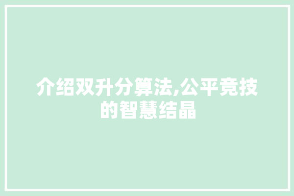 介绍双升分算法,公平竞技的智慧结晶 云服务