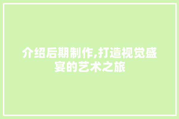 介绍后期制作,打造视觉盛宴的艺术之旅