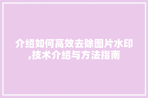 介绍如何高效去除图片水印,技术介绍与方法指南