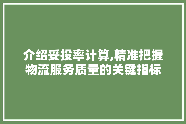 介绍妥投率计算,精准把握物流服务质量的关键指标