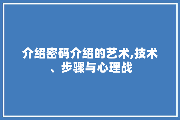 介绍密码介绍的艺术,技术、步骤与心理战