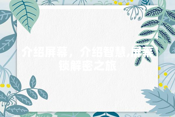 介绍屏幕，介绍智慧,屏幕锁解密之旅