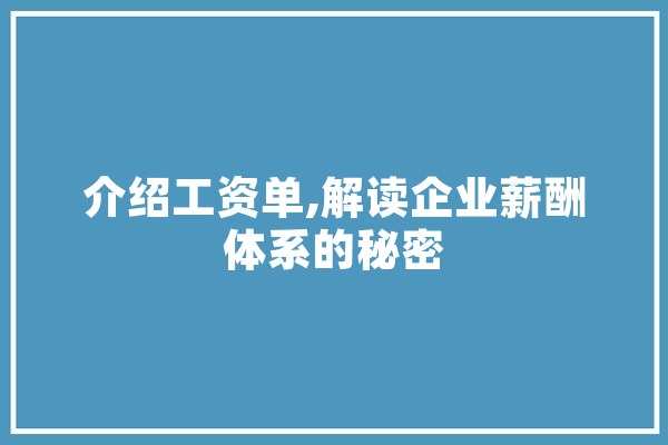介绍工资单,解读企业薪酬体系的秘密