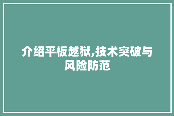 介绍平板越狱,技术突破与风险防范 智能问答
