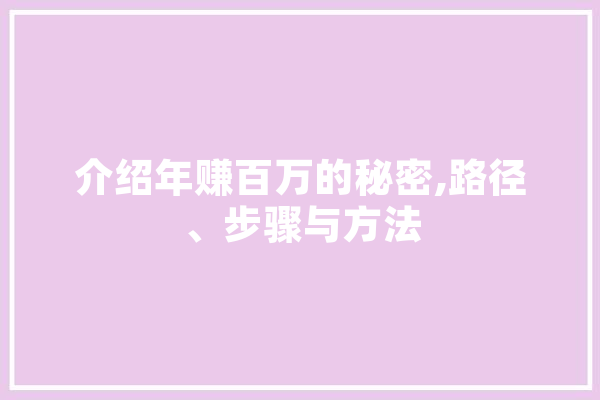 介绍年赚百万的秘密,路径、步骤与方法