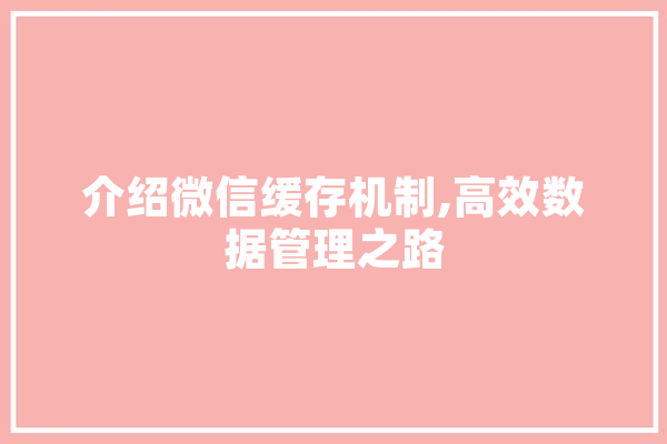 介绍微信缓存机制,高效数据管理之路 科技快讯