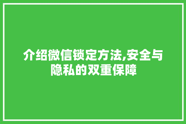 介绍微信锁定方法,安全与隐私的双重保障