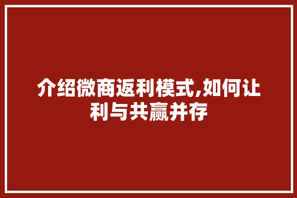 介绍微商返利模式,如何让利与共赢并存