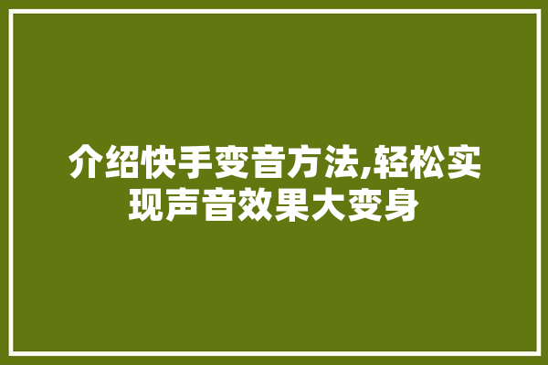 介绍快手变音方法,轻松实现声音效果大变身