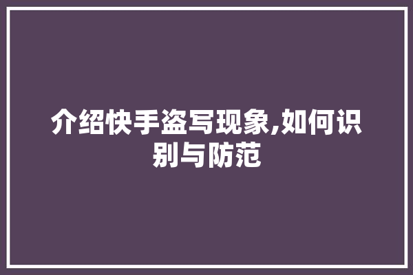 介绍快手盗写现象,如何识别与防范