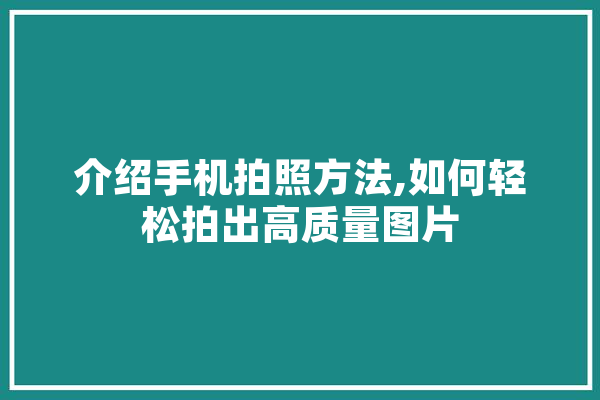 介绍手机拍照方法,如何轻松拍出高质量图片