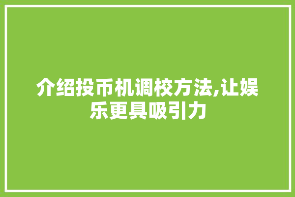 介绍投币机调校方法,让娱乐更具吸引力
