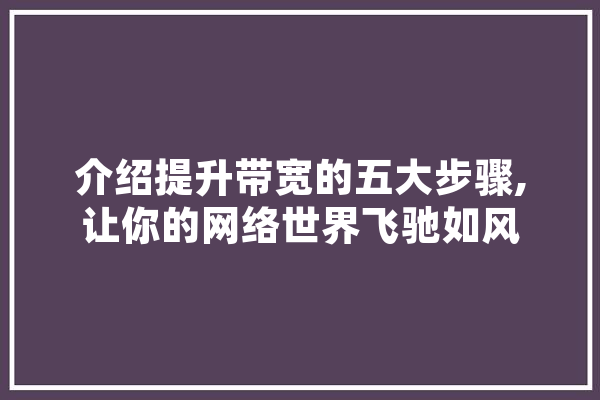 介绍提升带宽的五大步骤,让你的网络世界飞驰如风 科技快讯