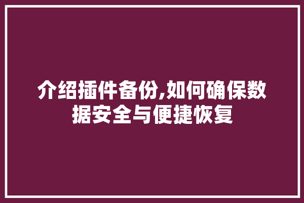 介绍插件备份,如何确保数据安全与便捷恢复