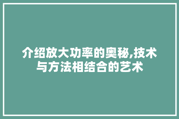 介绍放大功率的奥秘,技术与方法相结合的艺术 智能问答