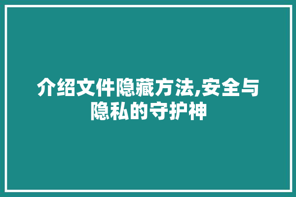 介绍文件隐藏方法,安全与隐私的守护神