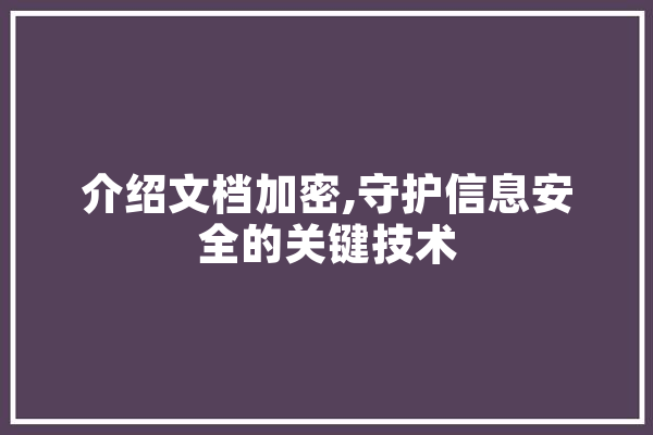 介绍文档加密,守护信息安全的关键技术