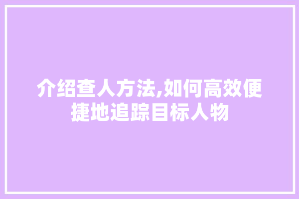 介绍查人方法,如何高效便捷地追踪目标人物
