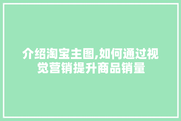 介绍淘宝主图,如何通过视觉营销提升商品销量