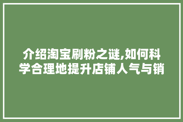 介绍淘宝刷粉之谜,如何科学合理地提升店铺人气与销量