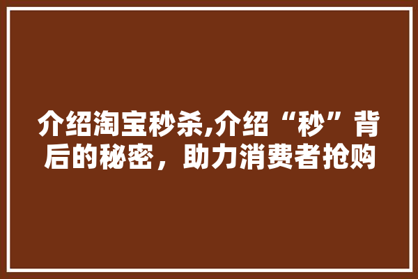 介绍淘宝秒杀,介绍“秒”背后的秘密，助力消费者抢购成功