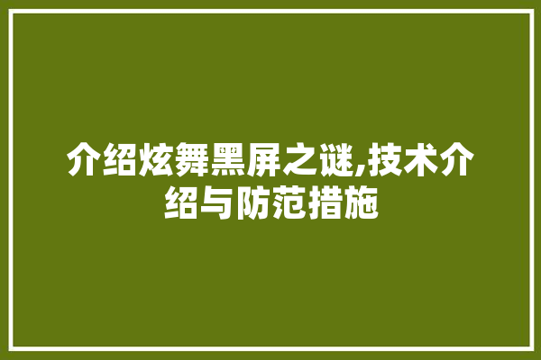 介绍炫舞黑屏之谜,技术介绍与防范措施