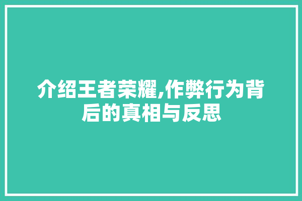 介绍王者荣耀,作弊行为背后的真相与反思