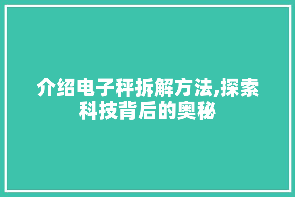 介绍电子秤拆解方法,探索科技背后的奥秘